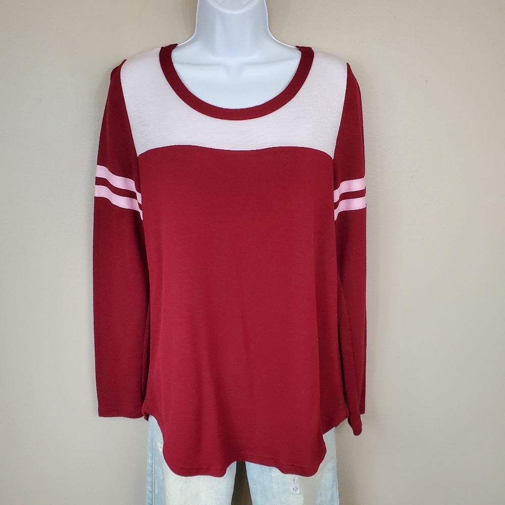 Rue21 Red and White Long Sleeve Jersey Style Shirt